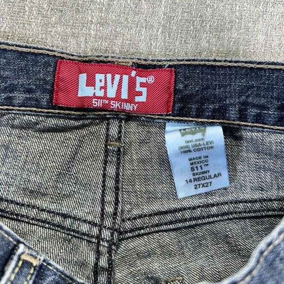 Levis 511 Jeans Boys Size 14 Regular 27x27 Blue Skinny Denim Dark Wash - Picture 3 of 9